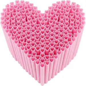 50PCS Pink Heart Shaped Straws, Individually Wrapped Cute Plastic Drinking Straws for, Valentine & Galentine's Party Favors, Bridal Shower, Baby Shower, Wedding & Birthday Supplies