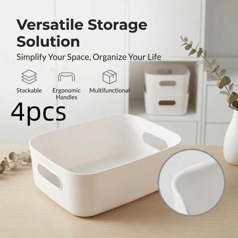 4Pcs Simple White Storage Baskets, Storage Basket Set, minimalist desktop organizers, Multifunctional Organizing. Keep your space neat and tidy, ideal for desk and bathroom. Perfect for storing cosmetics, snacks and sundries.