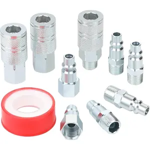 3/8’’ High Flow Air Hose Fittings Set, 3PCS 3/8 Body I/M Industrial Air Coupler and 6PCS 3/8 Body Air Plug with 3/8 Inch NPT Threads Size, 10PCS Air Compressor Accessories Quick Connect Set