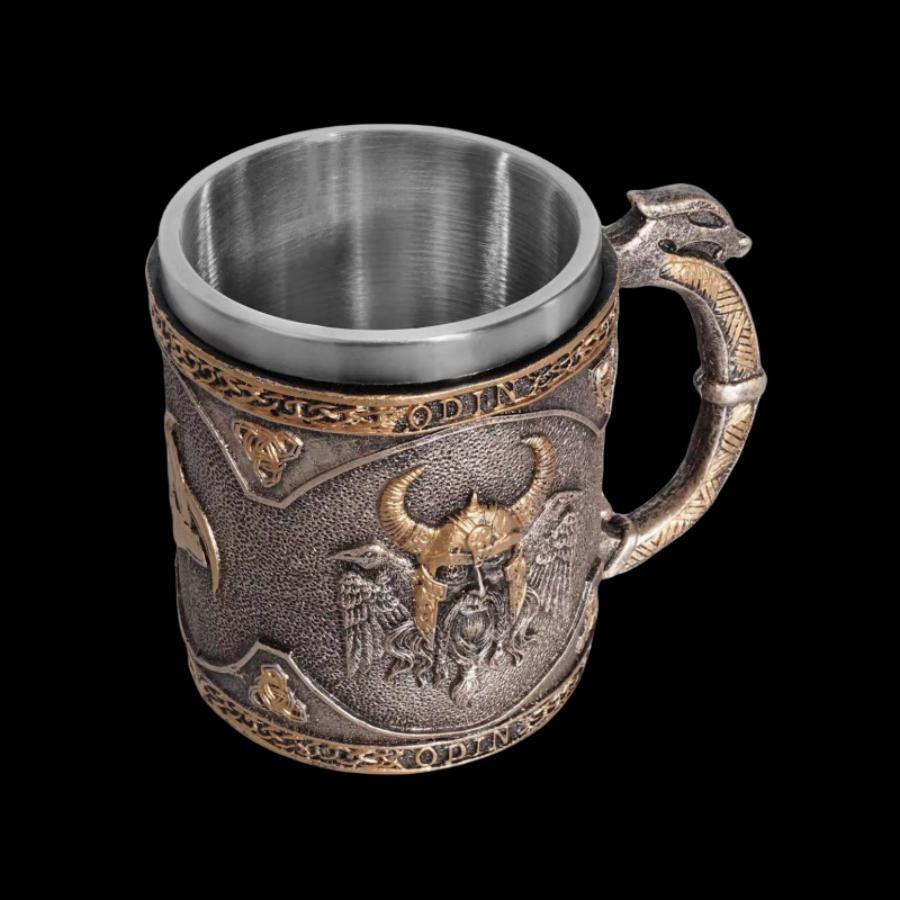 Vintage Odin Pattern Coffee Mug, 1 Count Stainless Steel Double Wall Insulated Mug with Handle, Drinking Cup for Home Office Use