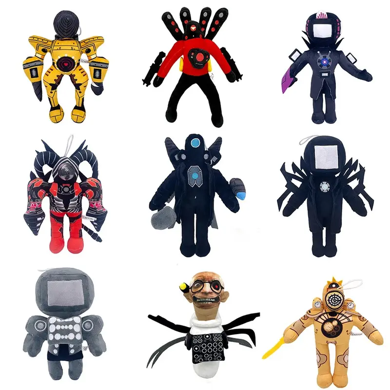 Skibidi Toilet Character Plush Toys - Bosses, Titan, TV Man, Cameraman Designs, Cotton with Soft Stuffing, Unisex Stuffed Animal Dolls for Fans, Christmas Gift