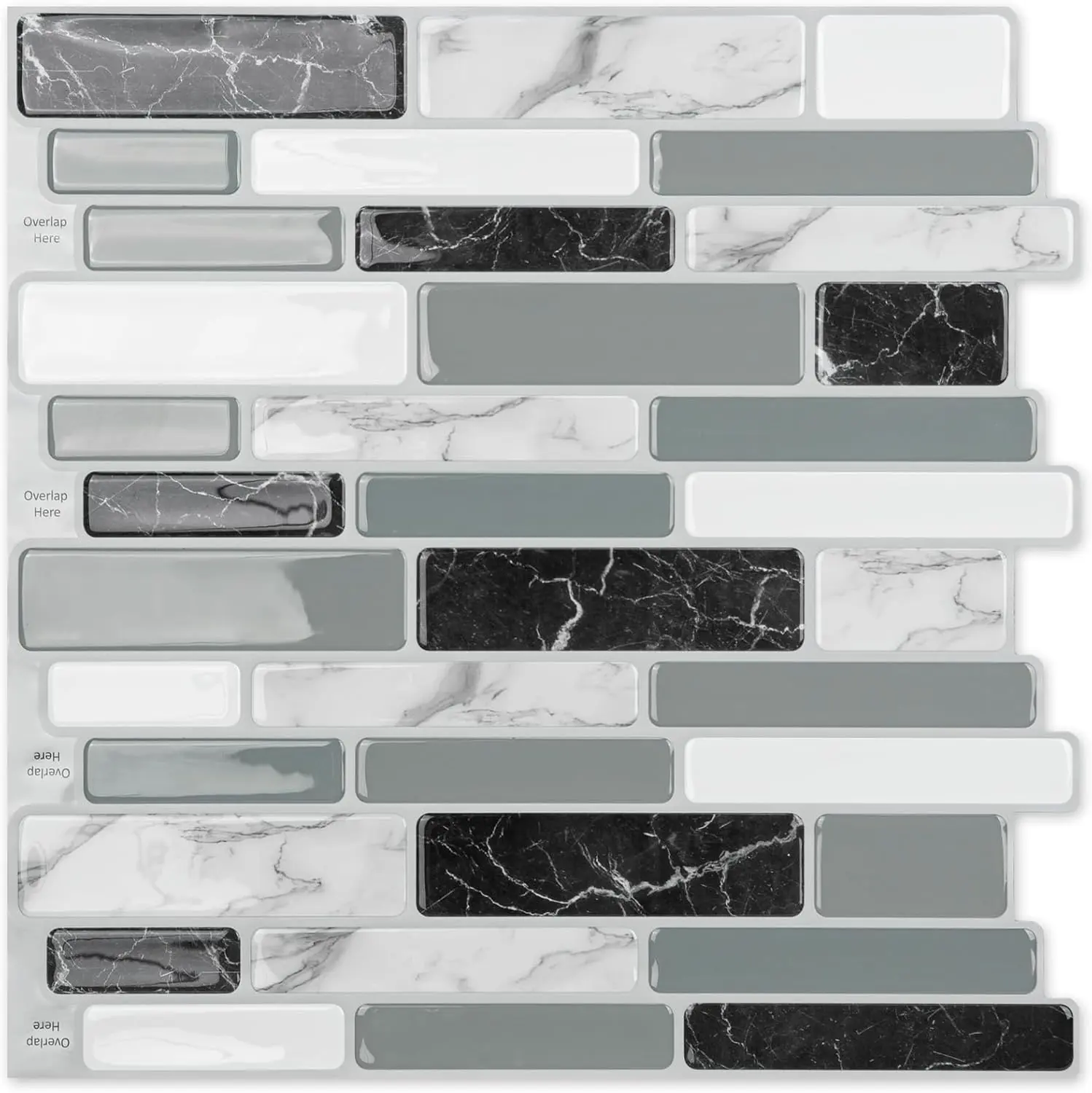 10-Sheet Peel and Stick Kitchen Backsplash Tiles, 12"x12" Self-Adhesive Marble Grey Wall Tiles for Kitchen and Bathroom