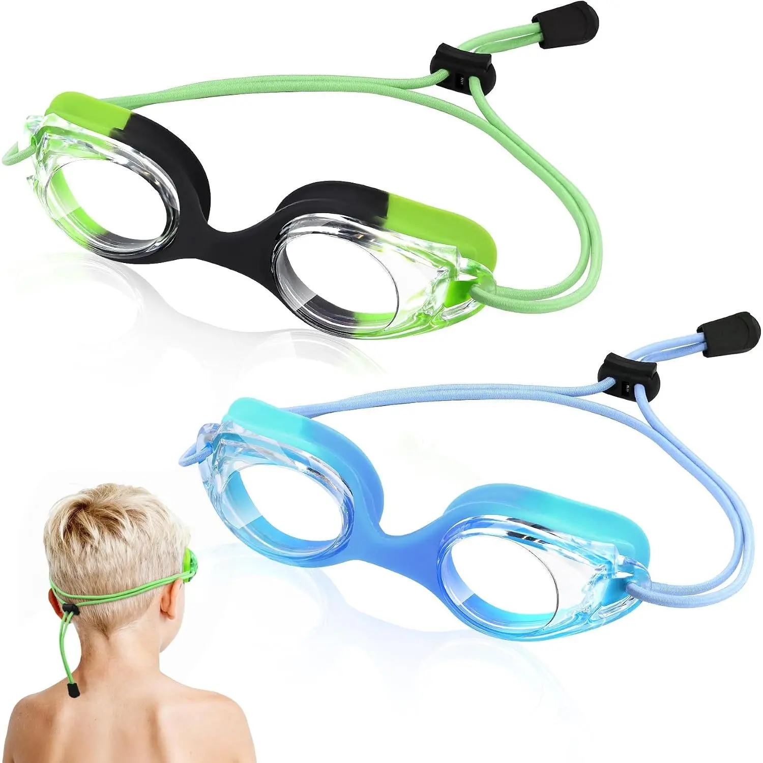 Swim Goggles with Bungee Strap No Leaking Anti Fog  Goggles with Quick Adjust Ages 3-14