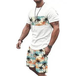 Men's Cruise Vacation Summer Outfits 2 Piece Tropical Short Sleeve Shirt and Shorts Set Hawaii Tracksuit