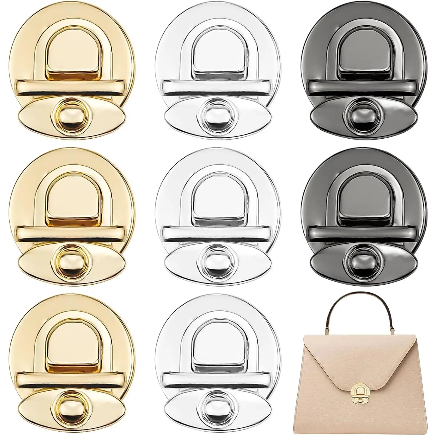 12 count Purse Lock, Alloy Snap Closure Buttons Small Latches, Fasteners Metal Hardware Clip Clasp Buckles with Washers, Purse Hardware for Bag Making DIY Craft Wallets