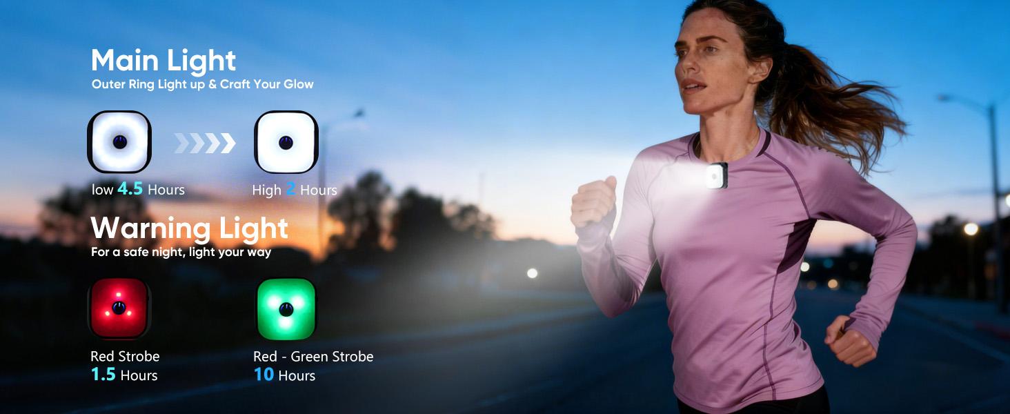 Running Lights for Runners, 2 Pack Mini Clip on Flashlight with 4 Modes, Rechargeable Safety LED Lights for Night Walking, Running Accessories & Camping Light Gear for Hiking, Jogging, Dog Walking