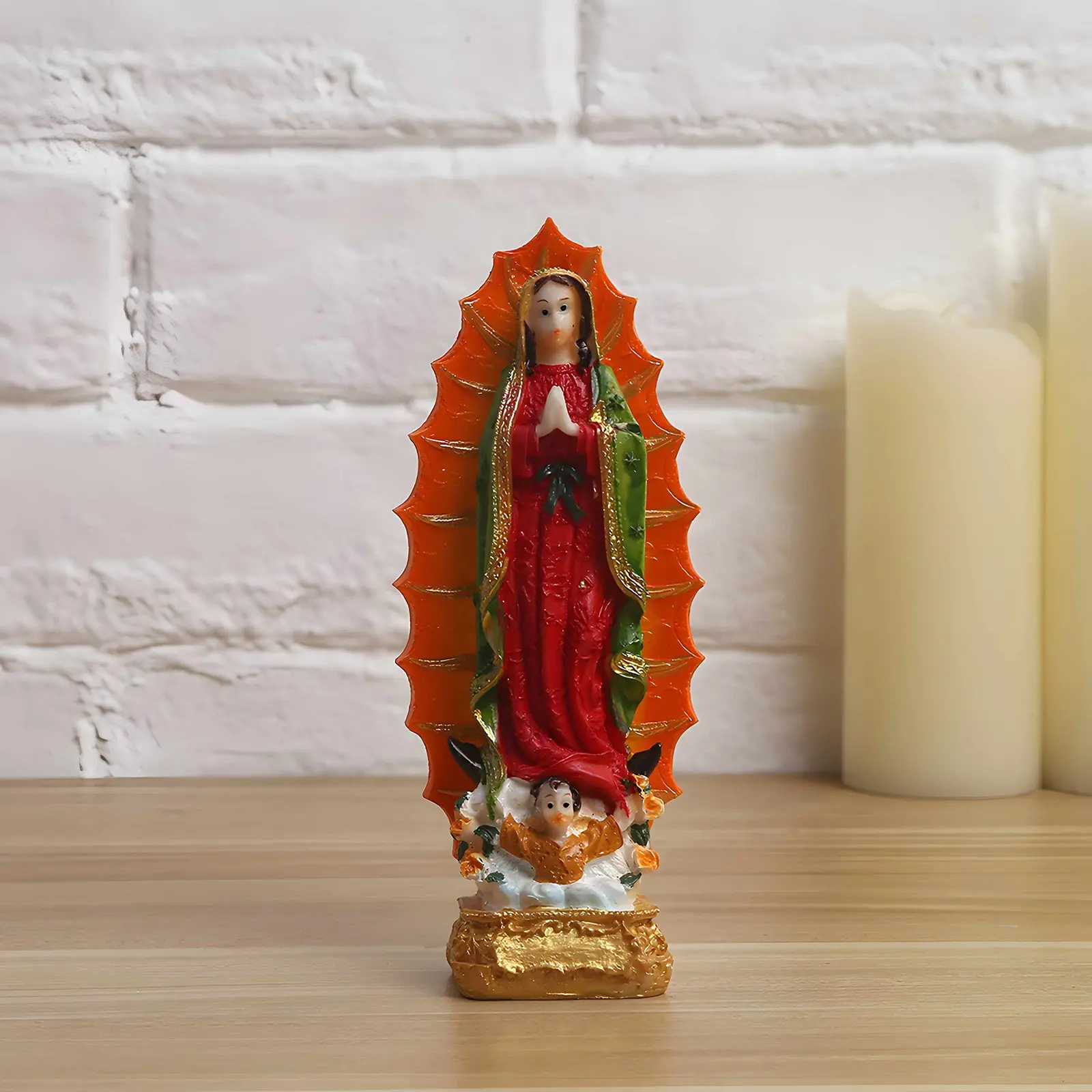 Guadalupe Virgin Statue, Resin Painted Madonna Figurine, Catholic Worship Decor, Home Altar Display, Religious Prayer Doll, Desk Craft, Gift for Believers, Religious Ornament