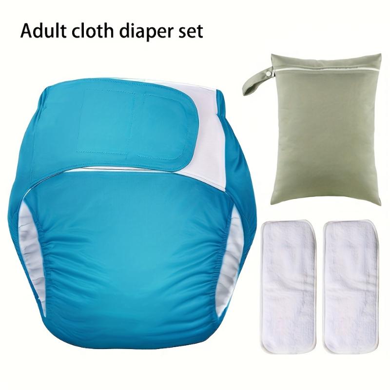 4pcs XL Adjustable Adult Incontinence Diapers Without Buttons Set(1pc Diaper+2pcs Inserts+1pc Bag), Seasons, High Performance, Washable Reusable Breathable Adult Incontinence Diapers, Good Gift for Postpartum Moms, Elderly, Long-Distance Dr