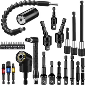 31-Piece Flexible Drill Bit Extender Set, 105° Right Angle Drill Bit, Hex Socket Adapter, Bending Drill Bit Extender, Screwdriver Kit