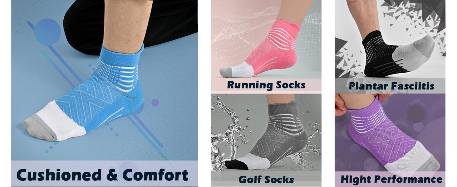 Compression Ankle Support Socks Women - Coolmax Wicking, Cushioned Athletic, Plantar Fasciitis Relief 2/3/6 Pairs