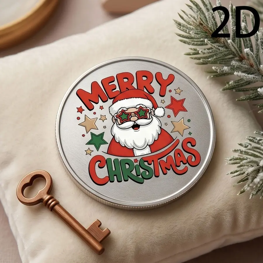 Cool Star Sunglasses Santa Claus Christmas Coin, Matte Silver Base Cartoon Colorful Stars, Holiday Gift for Kids and Young Adults