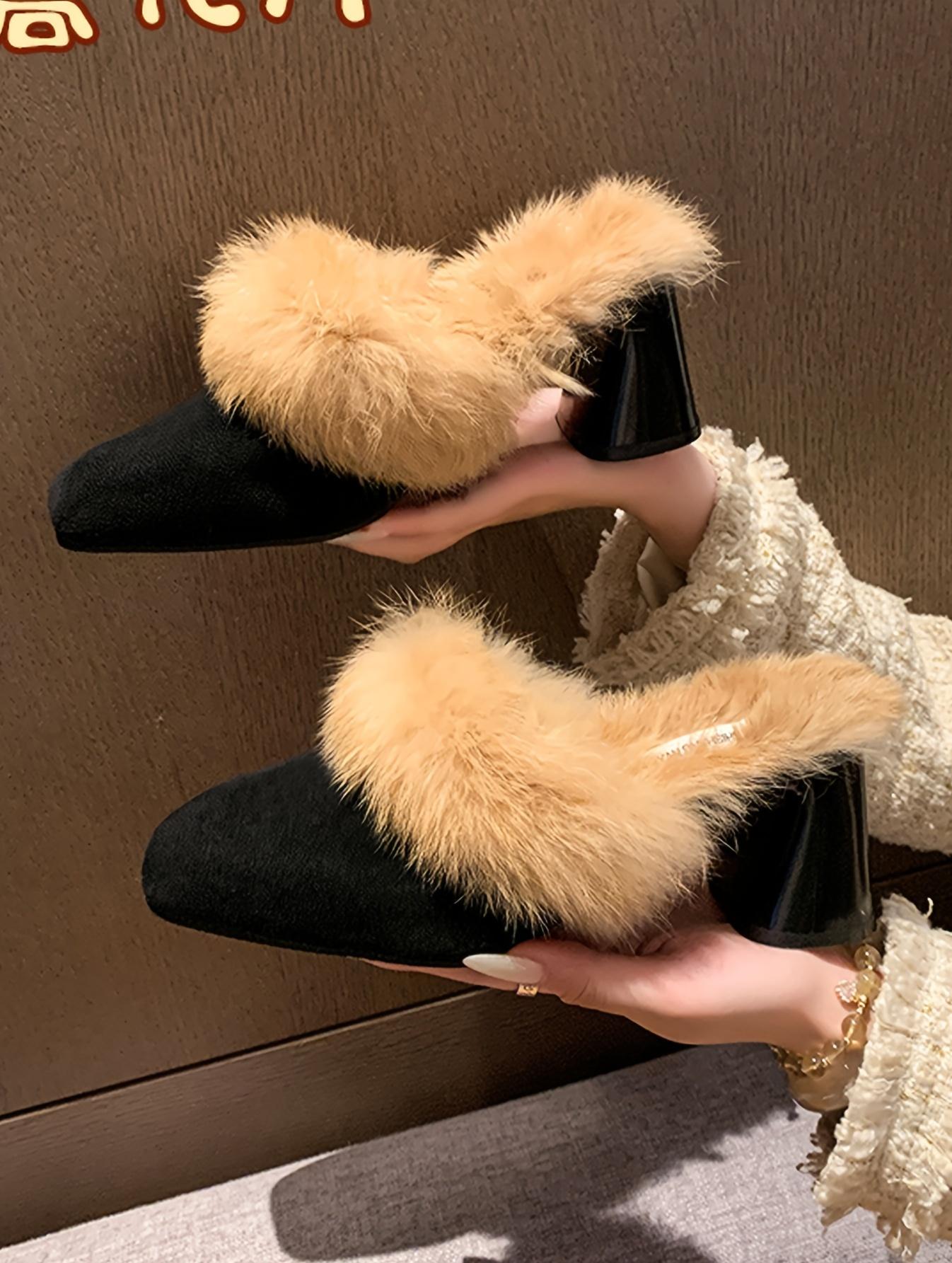 Moccasin Women 2024 New Autumn And Winter Outdoor Half with Dress Versatile High Heels One Slip-On Chunky Heel Elegant Women Shoes