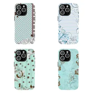 Mint Blue Brown Polka Dot Star Swirl Floral Phone Case Cute Vintage Aesthetic Shockproof  flower   Phone Cover Compatible for iPhone 17Promax 16 15 14 13 12 11 and for Samsung S21 S22 S23 S24 S25 S26 Gift for Her Him  Girly Cottagecore Accessory