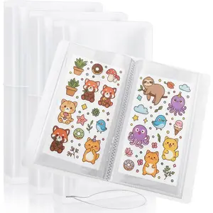 3 Pack Sticker Storage Album, 4.8" x 9.6" Large Clear Storage Sticker Organizer with Elastic Band, Collecting Book Binder Sleeves for Planner, Scrapbook and Journal Stickers, 50 Pockets