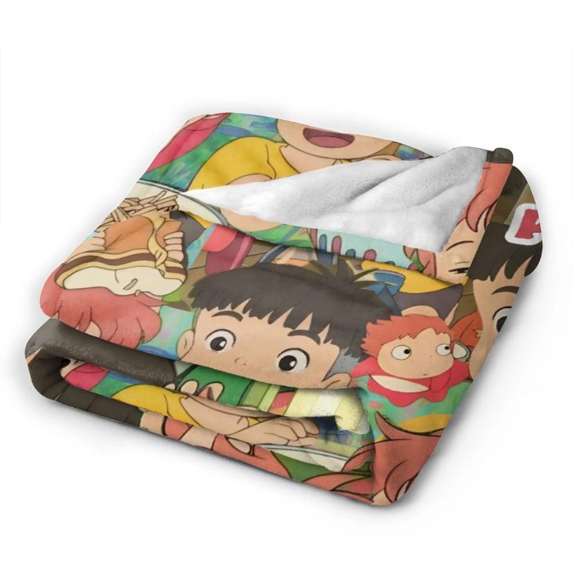 Ponyo Ghibli Anime Blanket Ultra Soft Flannel Cozy Warm Multi Size Bedroom Couch Sofa Throw Quilt Decor Decorative Throw Perfect Birthday Gift Christmas Gift for Anime Fans Kids Adults Viral Trending Magical Ocean Aesthetic Style