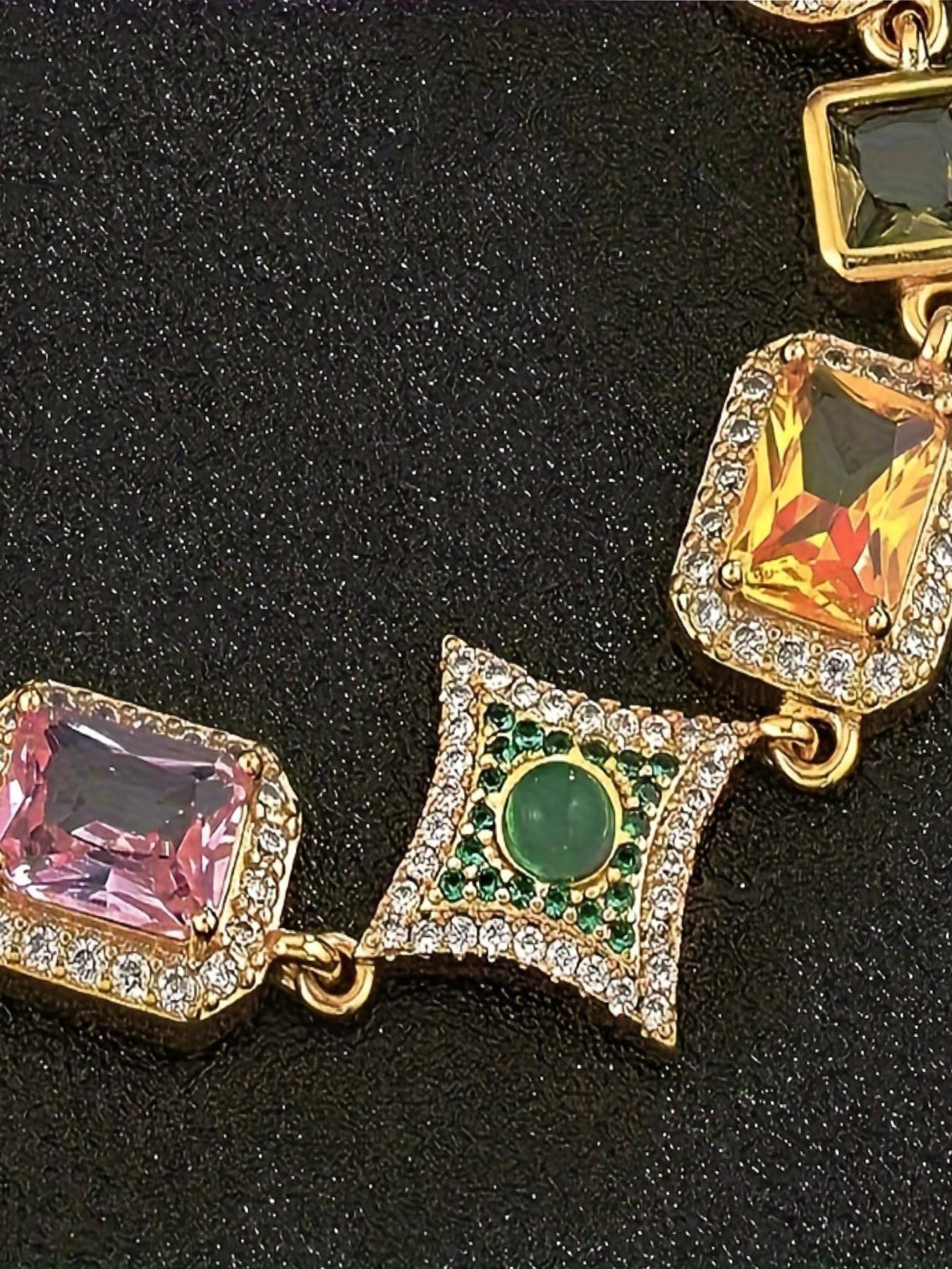 Vintage Colorful Stone Decorated Necklace, Elegant Zircon Stones Necklace for Party, Daily Clothing Decor, Trendy All-match & Exquisite Jewelry for Birthday Gift, Fashion Jewelry Accessories, Multicolor Gemstone Decorated