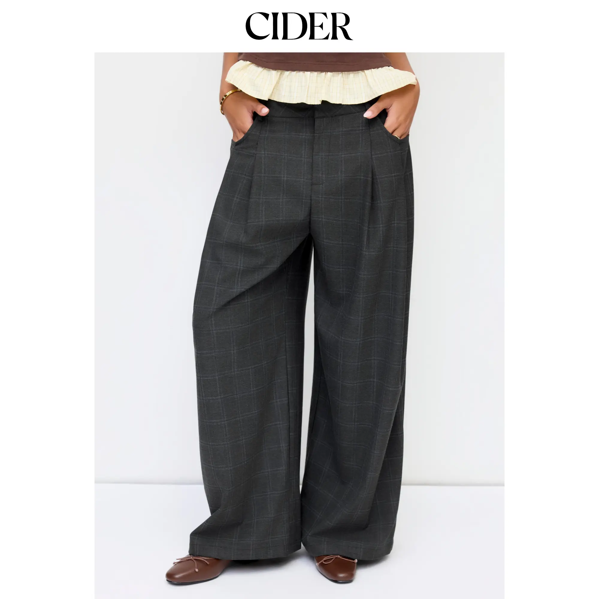 Cider Plaid Low Rise Wide Leg Trousers