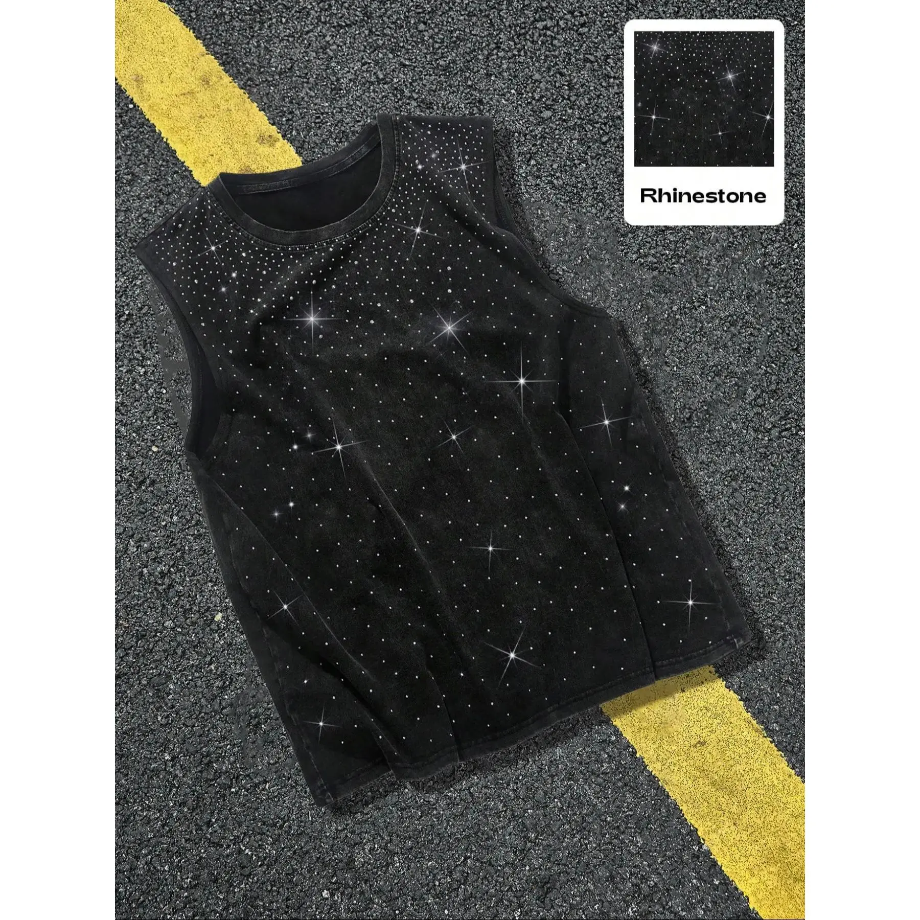 Men's Sleeveless Cotton Vest, Street Style Rhinestone Design, Unisex Snowflake Pattern, Casual Summer Fashion Top, Sleeveless Vests