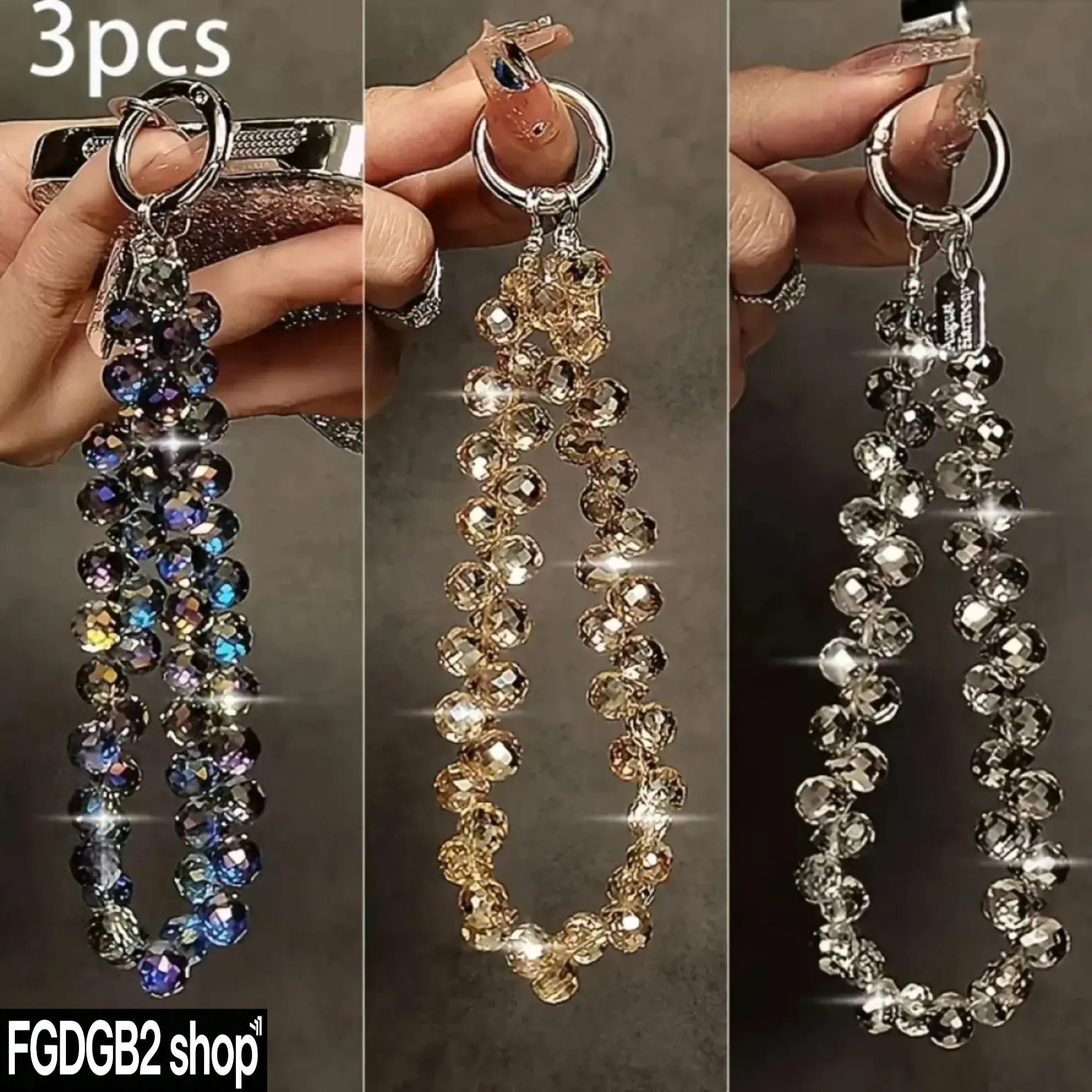 Unisex Mixed Color 3-Piece Rhinestone Beaded Cellphone Lanyards - ABS Detachable Metal Chains, Crystal Wrist Straps, Colorful Charms for Mobile Phones, Bags, Daily Use, Punk-Style Heart/Starfish/Western-Themed Multifunctional Accessories,sohochic