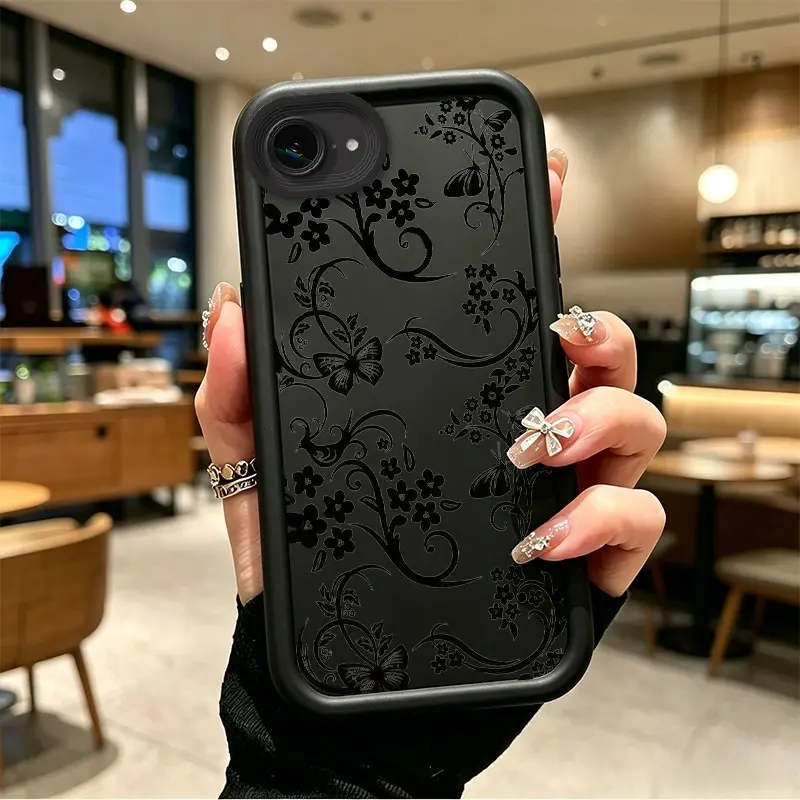 Phone case for iphone 16E 17E Enhanced Peotection TPU Shockproof Black Floral Vine & Butterfly Phone Case Full cover protection Celestial Eye Layered Phone Case BOJTN2U0