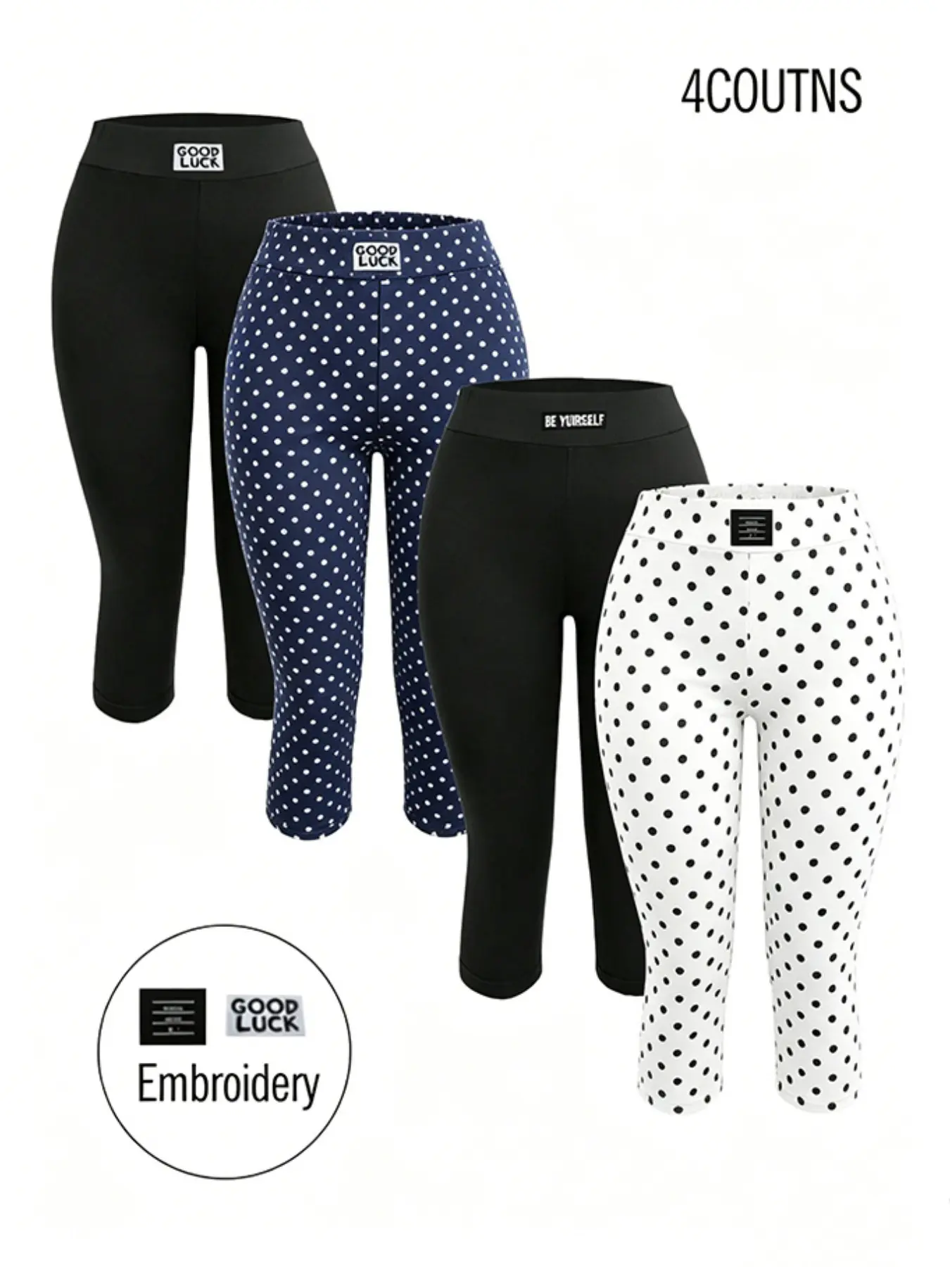 Women's Solid Fitness Capri Training Leggings 4-Pack, High-Rise Tummy Control, High Waist Compression, Breathable Elastic Fabric, Yoga & Casual Outdoor Wear