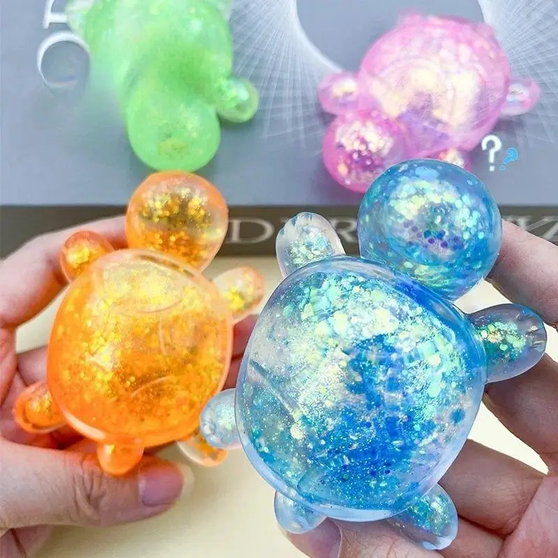 Squishy Turtle Fidget Toy Glitter Turtle Squeeze Toy Small Cute Animal Anti Stress Fidget Splat Decompressions Vent Squeeze Toy
