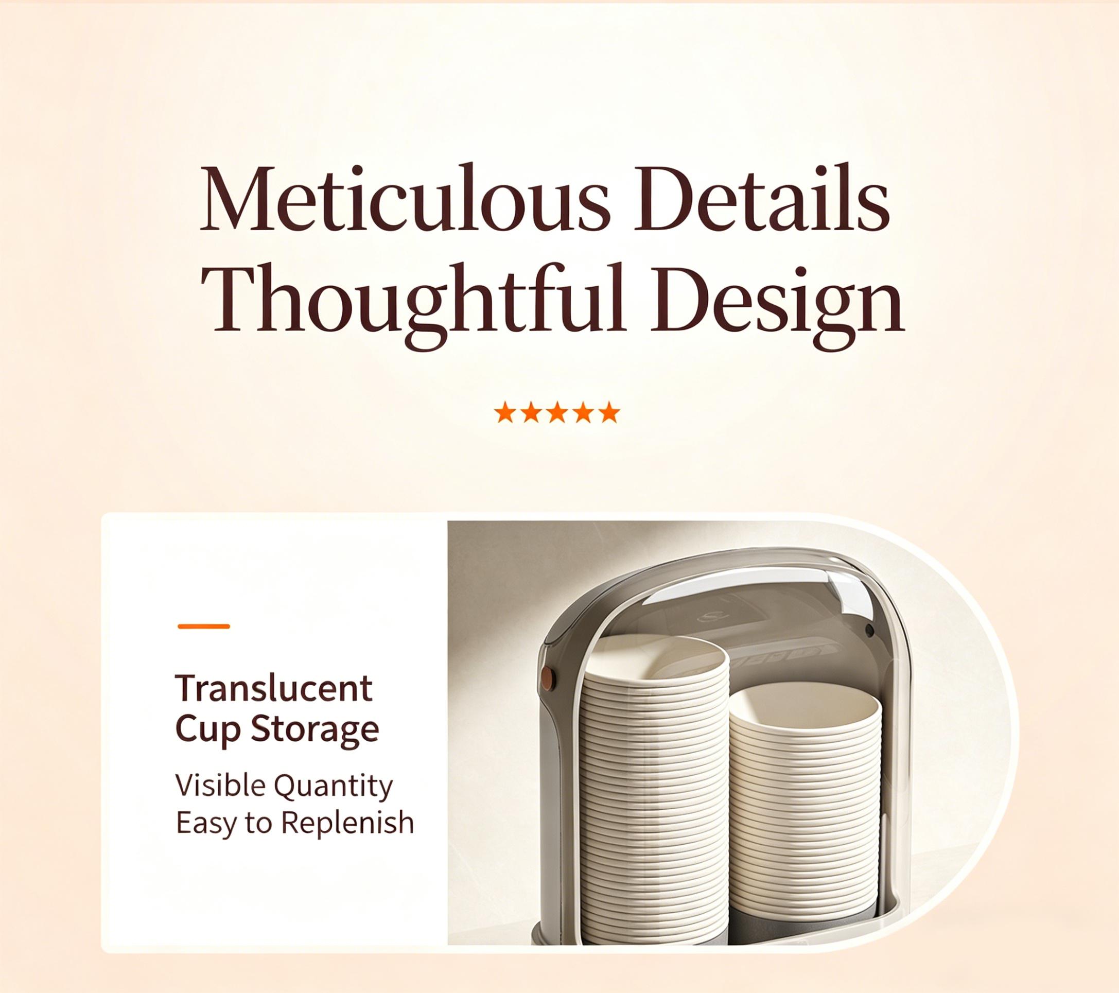 One-touch cup dispenser, automatic water dispenser, no-drill paper cup holder, dustproof kitchen storage rack, wall-mounted cup holder