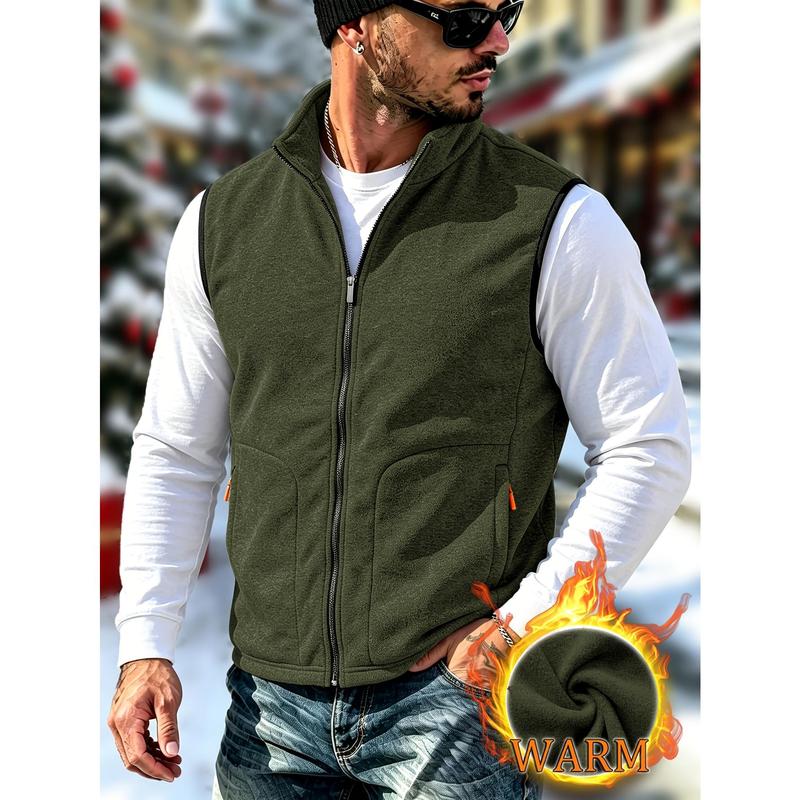 Lined Men Zip Up Sleeveless Vest Jacket, Casual Fashion Cardigan Vest with Zipper Pockets, Warm Everyday Outerwear Suitable for Commute, Work & Outdoor Activities in Spring Autumn Winter