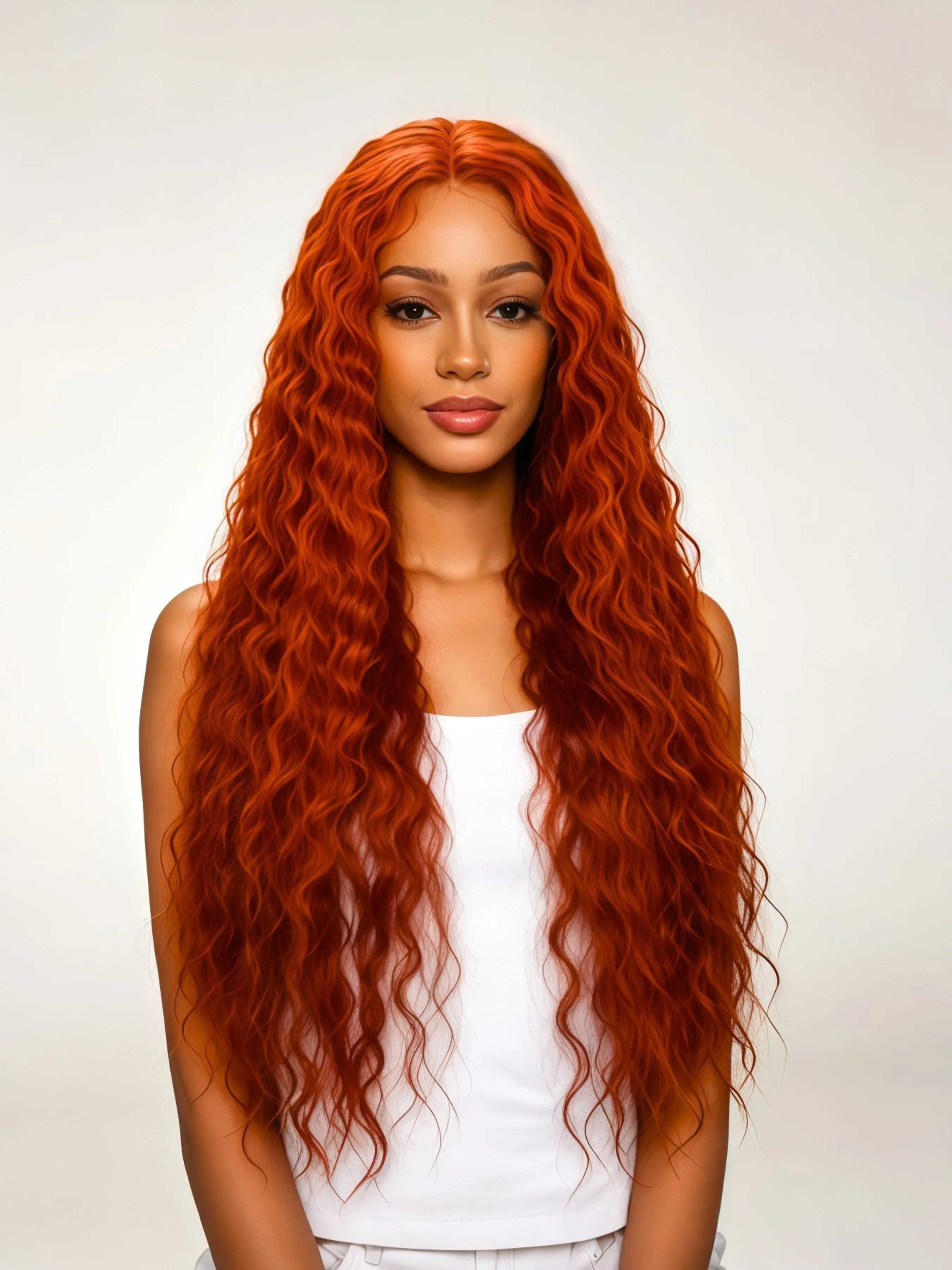 Ginger Copper Deep Water Wave Wig 13x4 Lace Front Wig Pre Plucked Synthetic Wigs Concert Festival Styling Deep Wave HD Transparent Lace Frontal Wigs for Women Daily Wear Dating 28inch