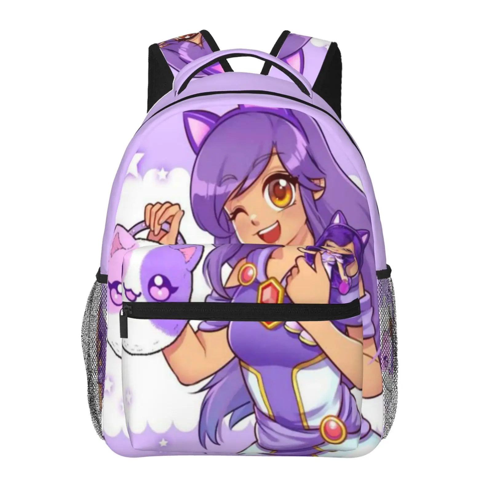 Kids Polyester Cartoon Print Backpack - Anime Aphmau5 Design, Padded Back, Adjustable Straps, Prop 65 Safe School/Travel Bookbag for Girls