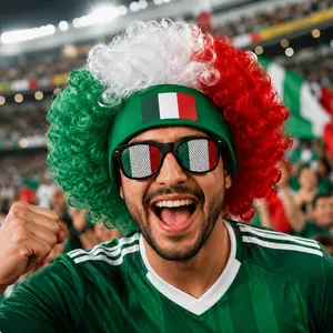 2pcs/set Soccer Fan Party Set: Funky Wig And Flag Glasses | Adult Gear for Mexico, Argentina And Brazil Football Fans | Match Day Stadium Additions And Celebration Kit，soccer party supplies，cheer set，party decoration