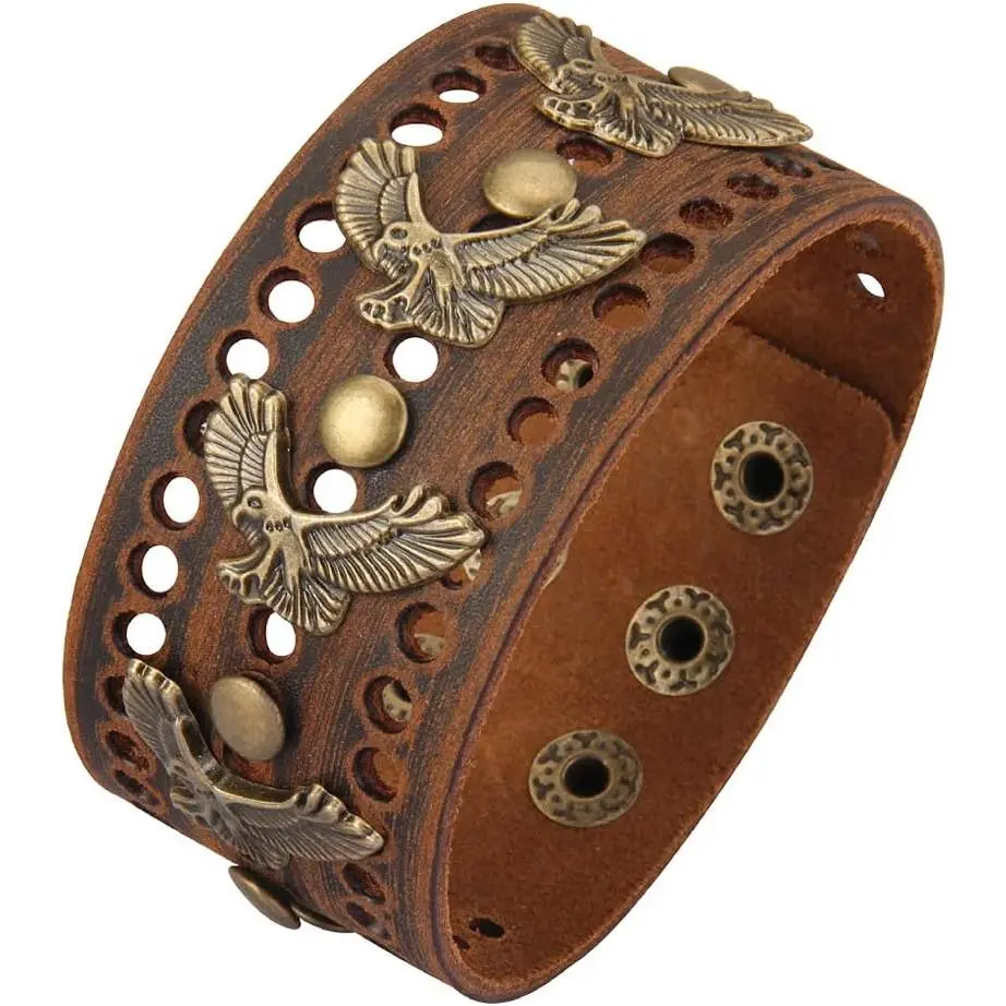 Baby Punk Theme Real Leather Wristbands, Handmade Wide Cuff Bangle with Braided Look, Adjustable Size Casual Wear Jewelry (Black, Brown) - Father's Gifts