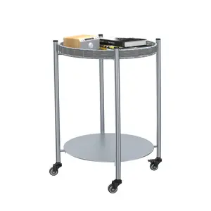 Modern Silver Round 2‑Tier Metal Rolling Side Table with Lockable Wheels, 22‑LB Capacity Mobile Nightstand End Table for Living Room Bedroom Kitchen Balcony