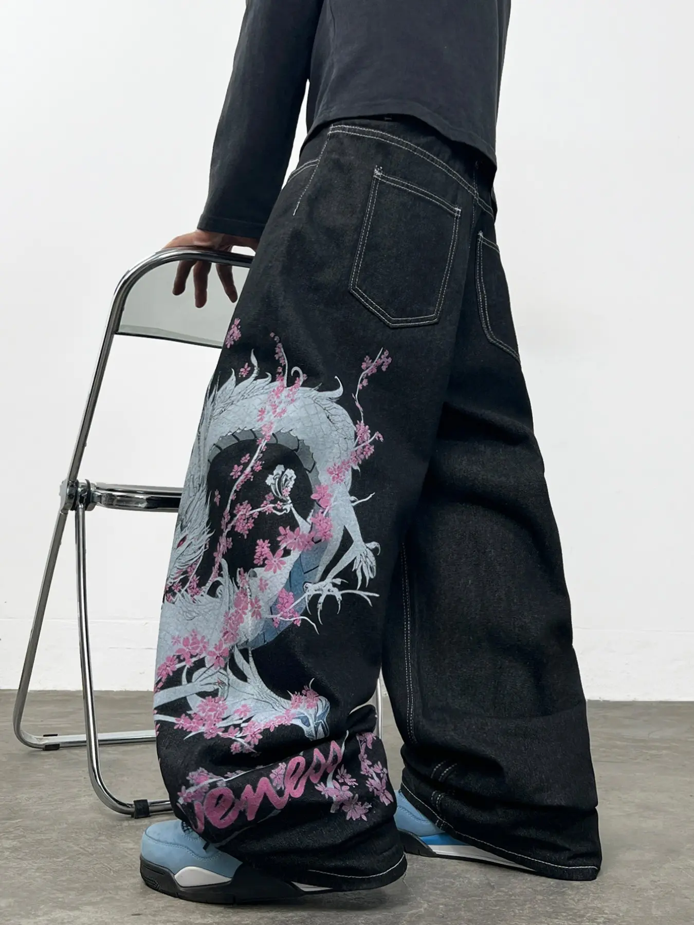 Men's Jeans, Unique Design 3D Print Straight Leg Wide Leg Pants, Y2K Street Hip Hop Fashion Loose Fit Long Pants, All Seasons