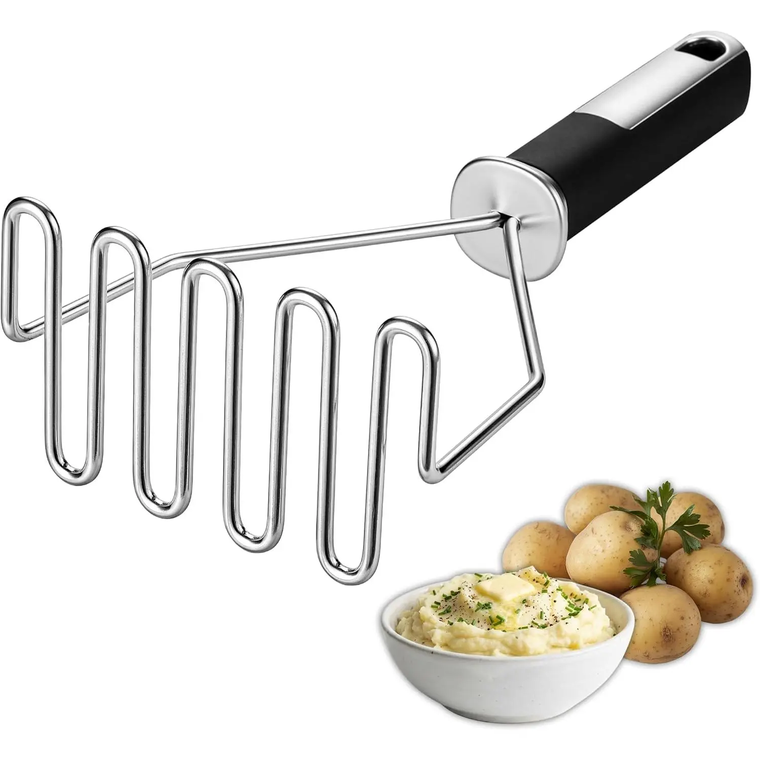 Stainless Steel  Masher, Heavy Duty Mashed  Smasher | Fruit &  Smasher For Avocado, Banana, Eggs - Bean Smasher Tool - Durable Metal Mashing Kitchen Tool, Dishwasher Safe
