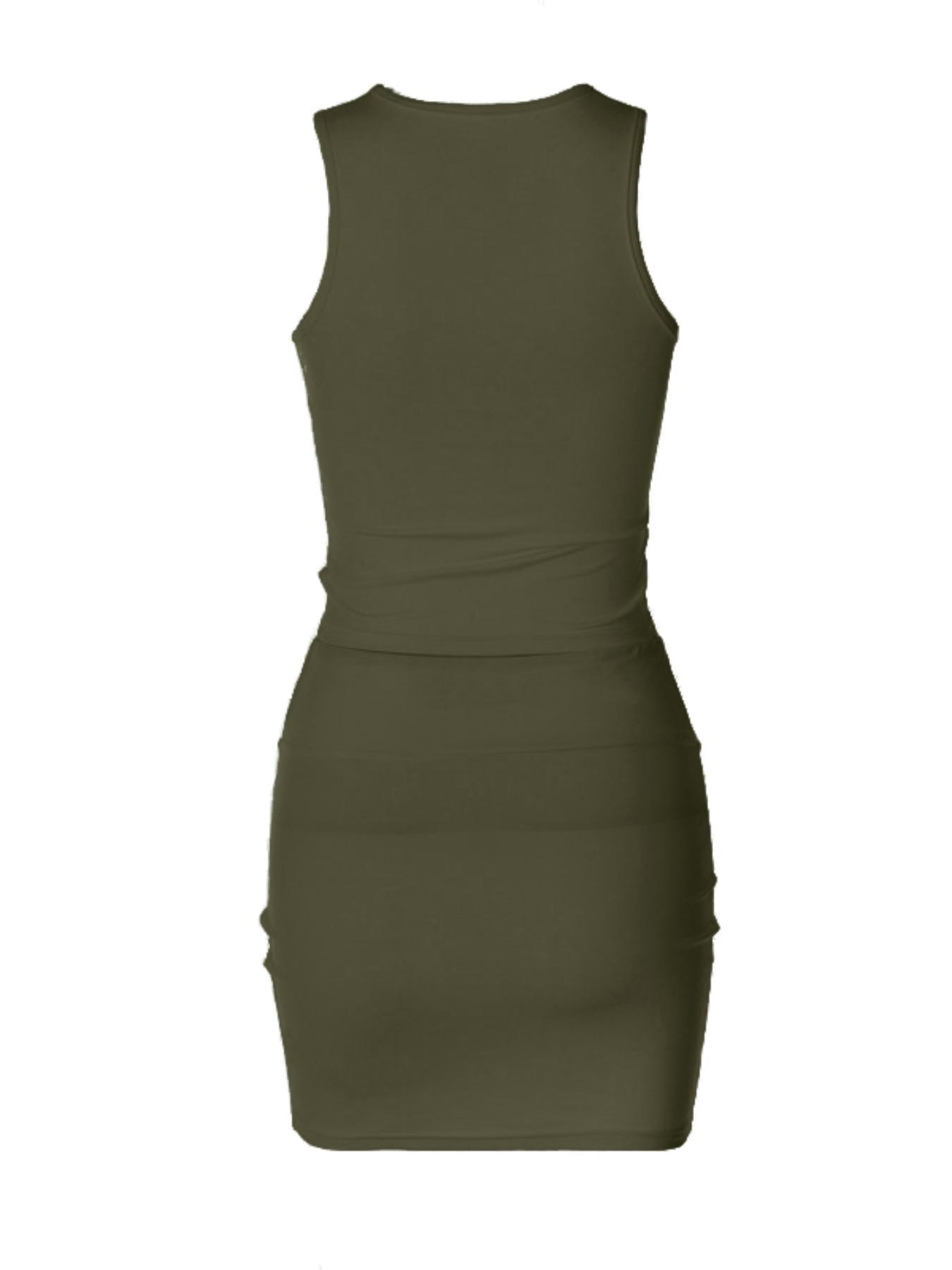 Women's Solid Hollow Out Crop Tank Top & High Waist Bodycon Skirt Set, Casual Fashion Cozy Round Neck Top & Skirt for Daily Outdoor Wear, Women's Clothing for Summer