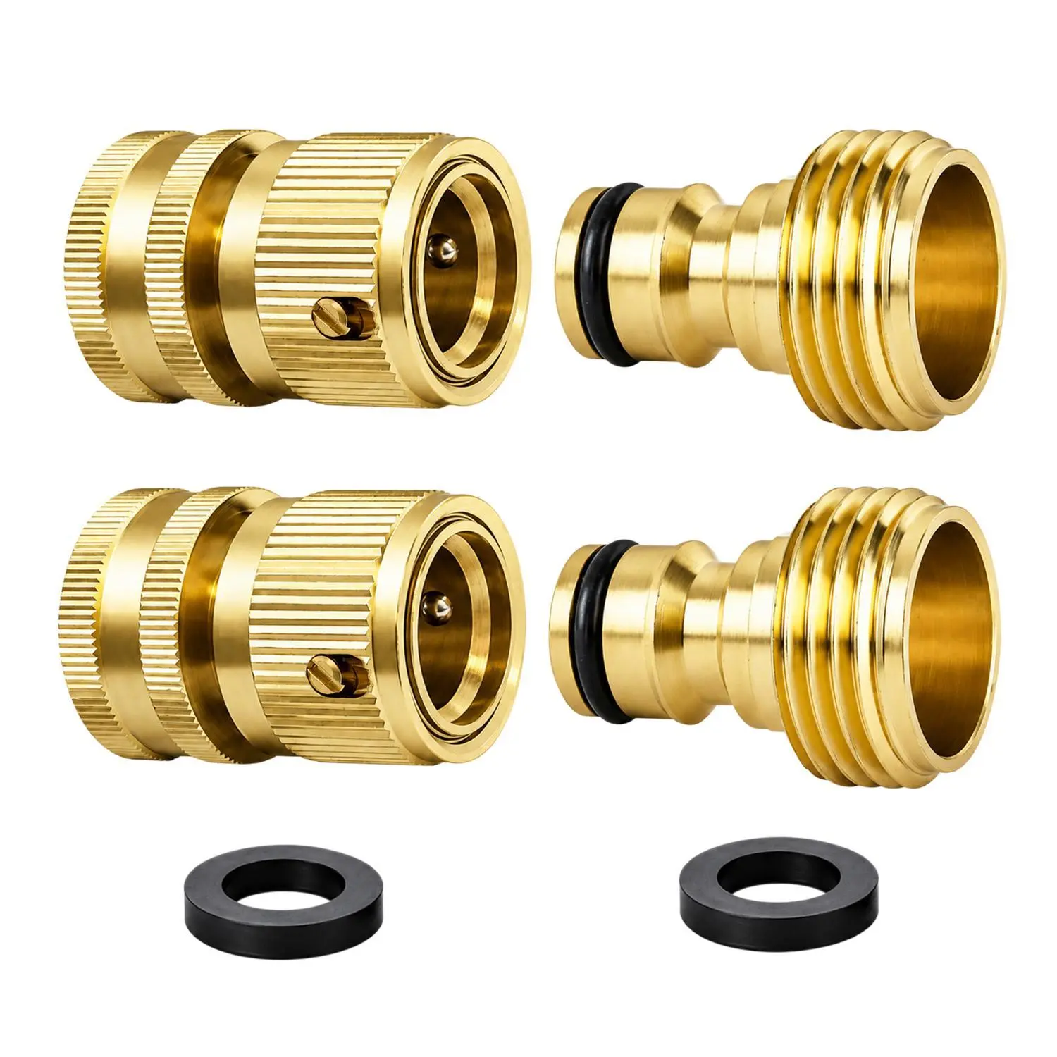 Garden Hose Quick Connect Solid Brass Quick Connector Garden Hose Fitting Water Hose Connectors 3/4 inch GHT No-Leak Water Hose Female and Male Easy Connect