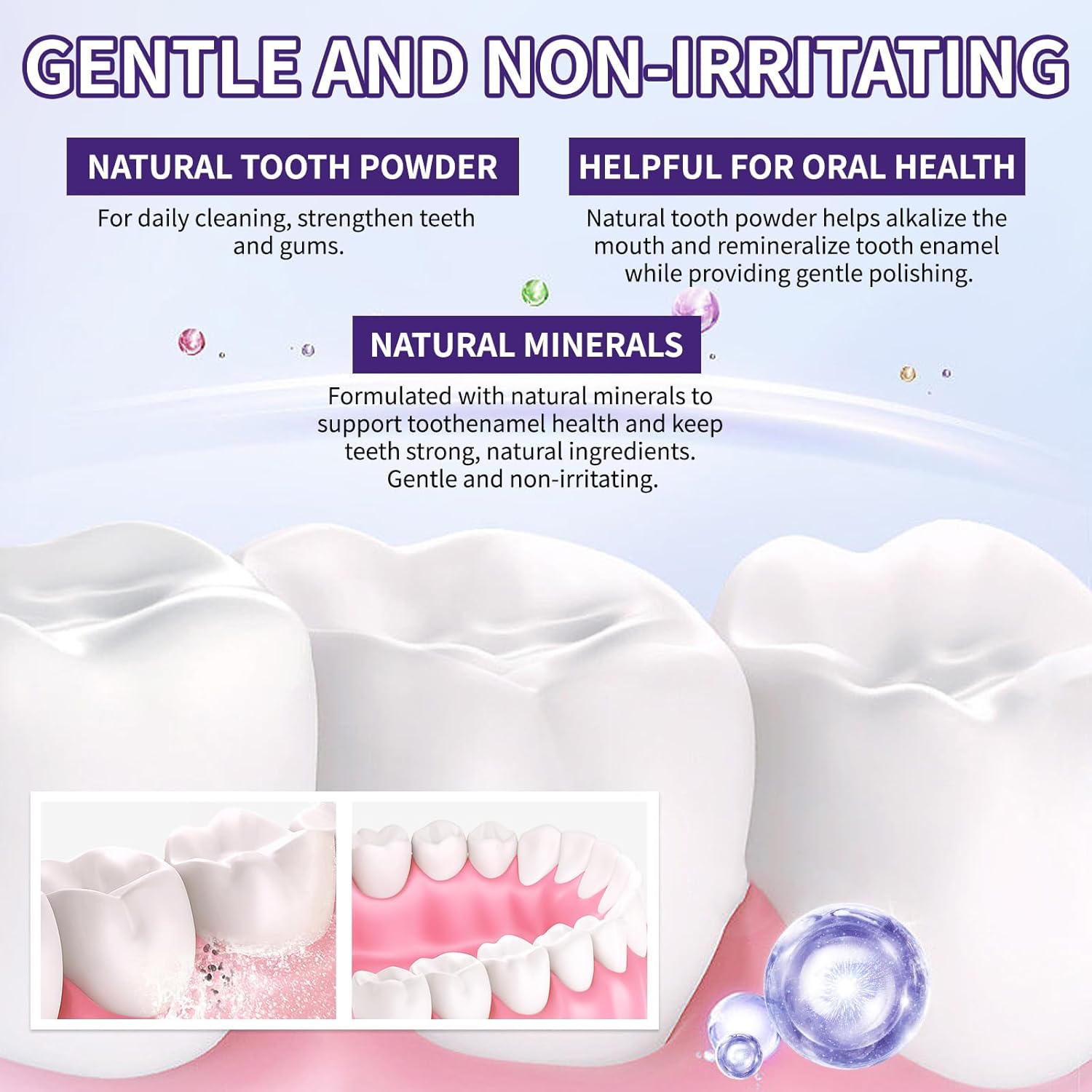 Purple Teeth Whitening Powder | Effective Stain Removal, Gentle Enamel Care, Gum Friendly Formula, Mineral Support, Daily Teeth Brightening, Fresh Breath & Oral Health Dental Powder, 50g