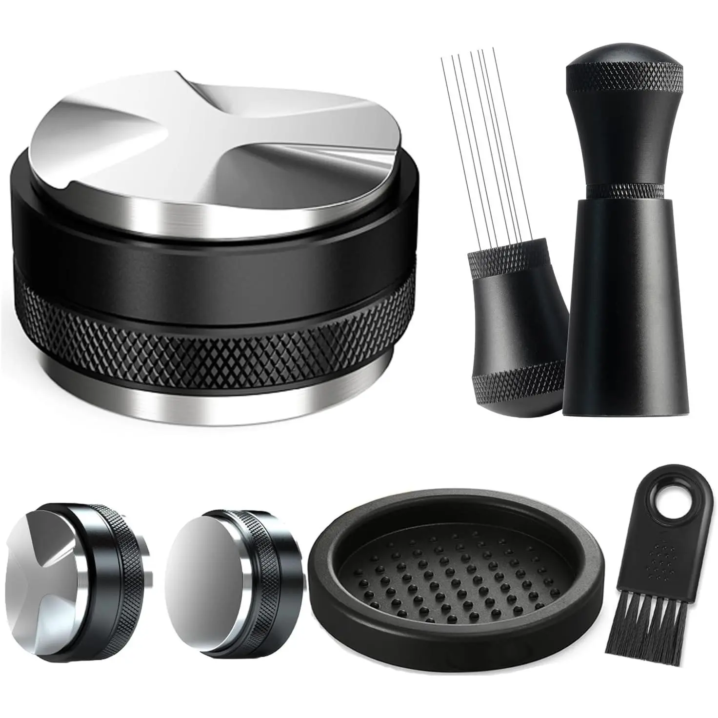 Espresso Accessories Kit 51mm Tamper: 51mm Espresso Tamper and Coffee Distributor, Espresso Tamper Kit Barista Tools with WDT Tool Tamping Mat Brush |   Espresso Leveler for 51mm Portafilter