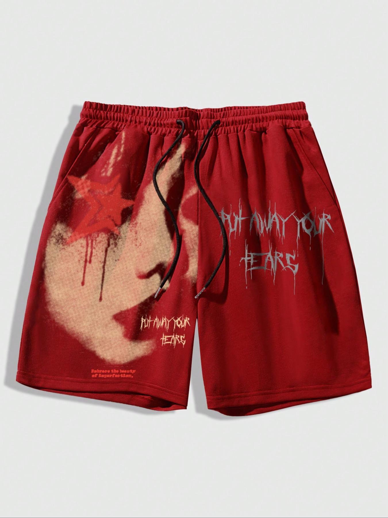 Men's Regular Fit Star & Letter Print Drawstring Waist Shorts, Graphic Shorts, Casual Comfy Track Shorts for Summer, Fashion Men's Bottoms for Daily Wear