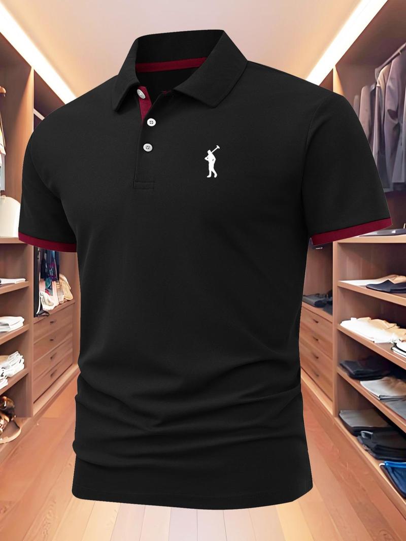 Men's Regular Fit Contrast Trim Polo Shirt, Casual Short Sleeve Top for Summer, Fashion Men's Clothes for Daily Wear, Shortsleeve