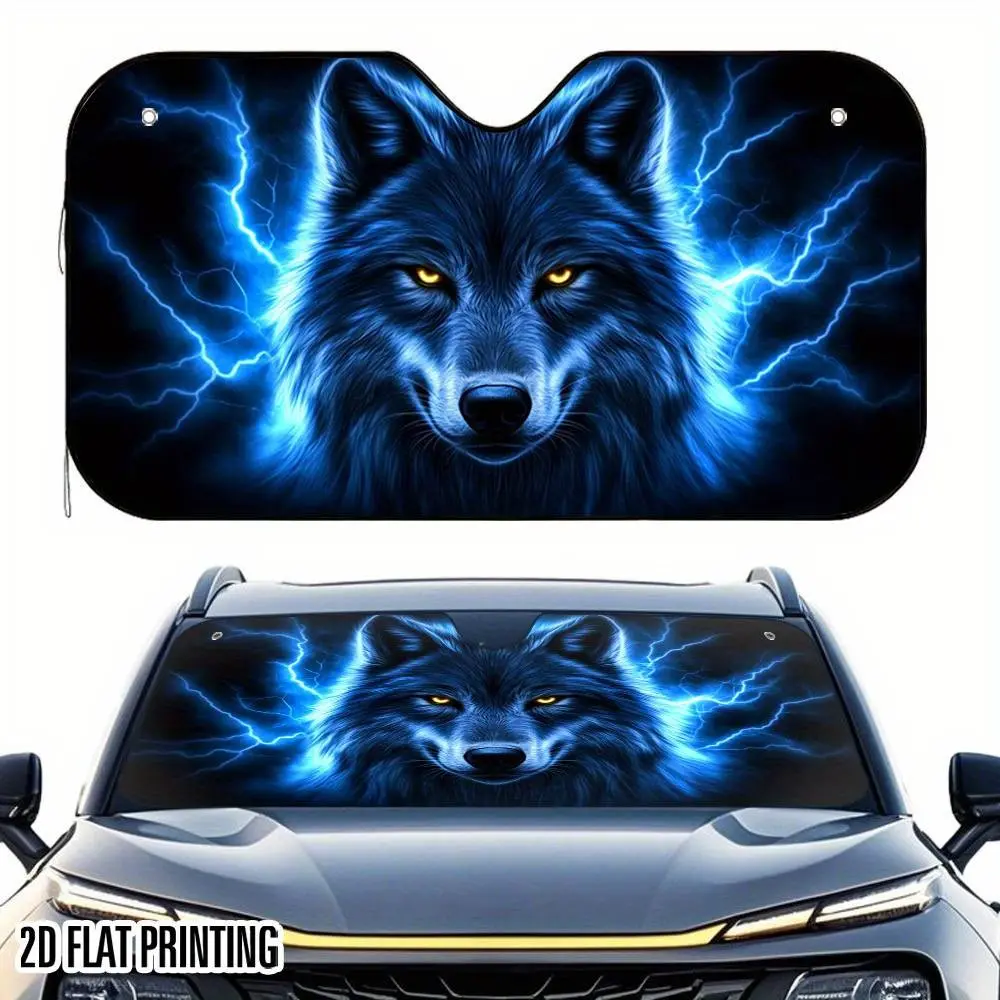 Lightning Wolf Pattern Car Windshield Sun Shade,Foldable Car Shade Front Windshield UV Protection Sun Visor Universal Fit for Hatchback, Truck, SUV, MPV, Car Sunshades For Windshield