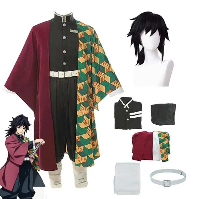 Anime Kimetsu No Yaiba Tomioka Giyuu Cosplay Suit and Wig Set - Menswear Clothes, Accessories for Adult Party Gift