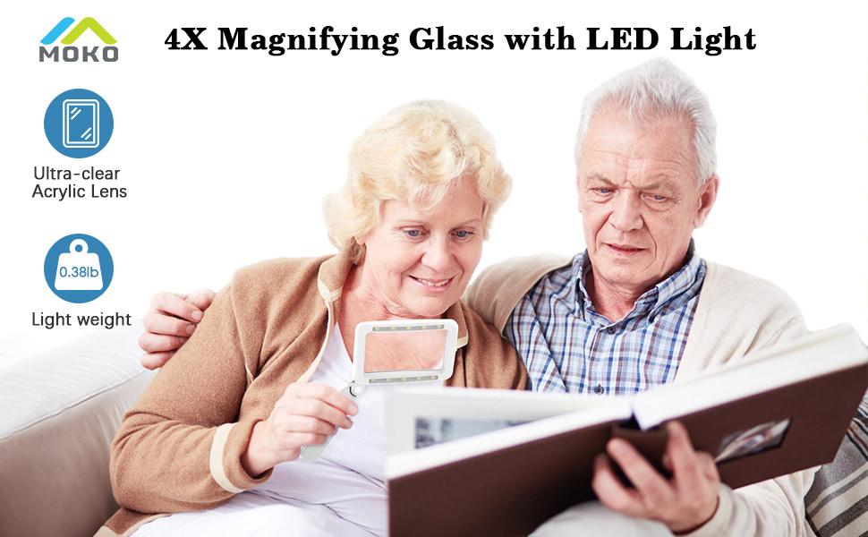 STANDARD GOODS Magnifying Glass for Reading, Rechargeable 4X Full Page Book Magnifier, Magnifying Glass with Light 3 Modes, Folding Handheld Reading Magnifiers for Seniors Elderly Low Visions,Black