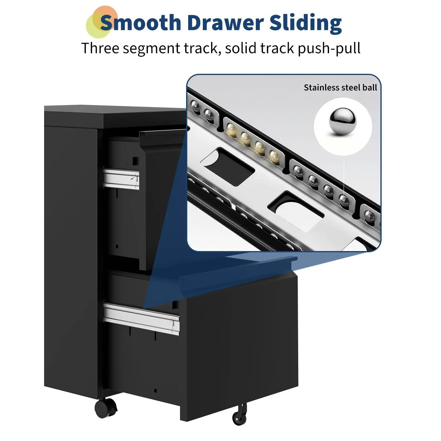 File Cabinet 2-Drawer on Wheels w/ Lock | Under Desk Metal Rolling | Legal/A4/Letter Storage for Home Office, Black