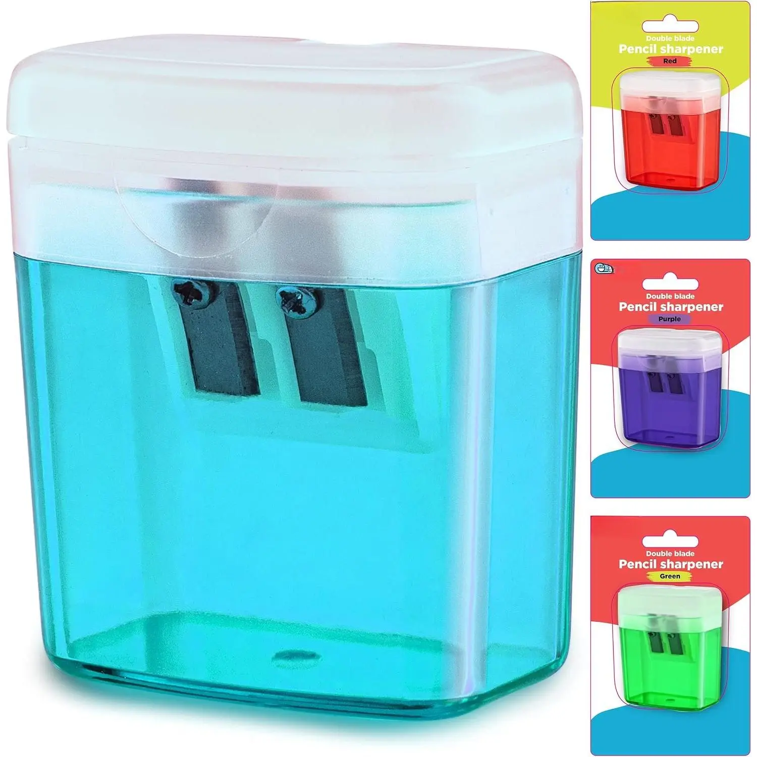 Pencil Sharpener  Hole Manual Blue,  Crayon Sharpener with Cover and Bin, Handheld Color Pencil Sharpeners for Large & Standard Pencils, Also  in Red, Green, , 1 count – By