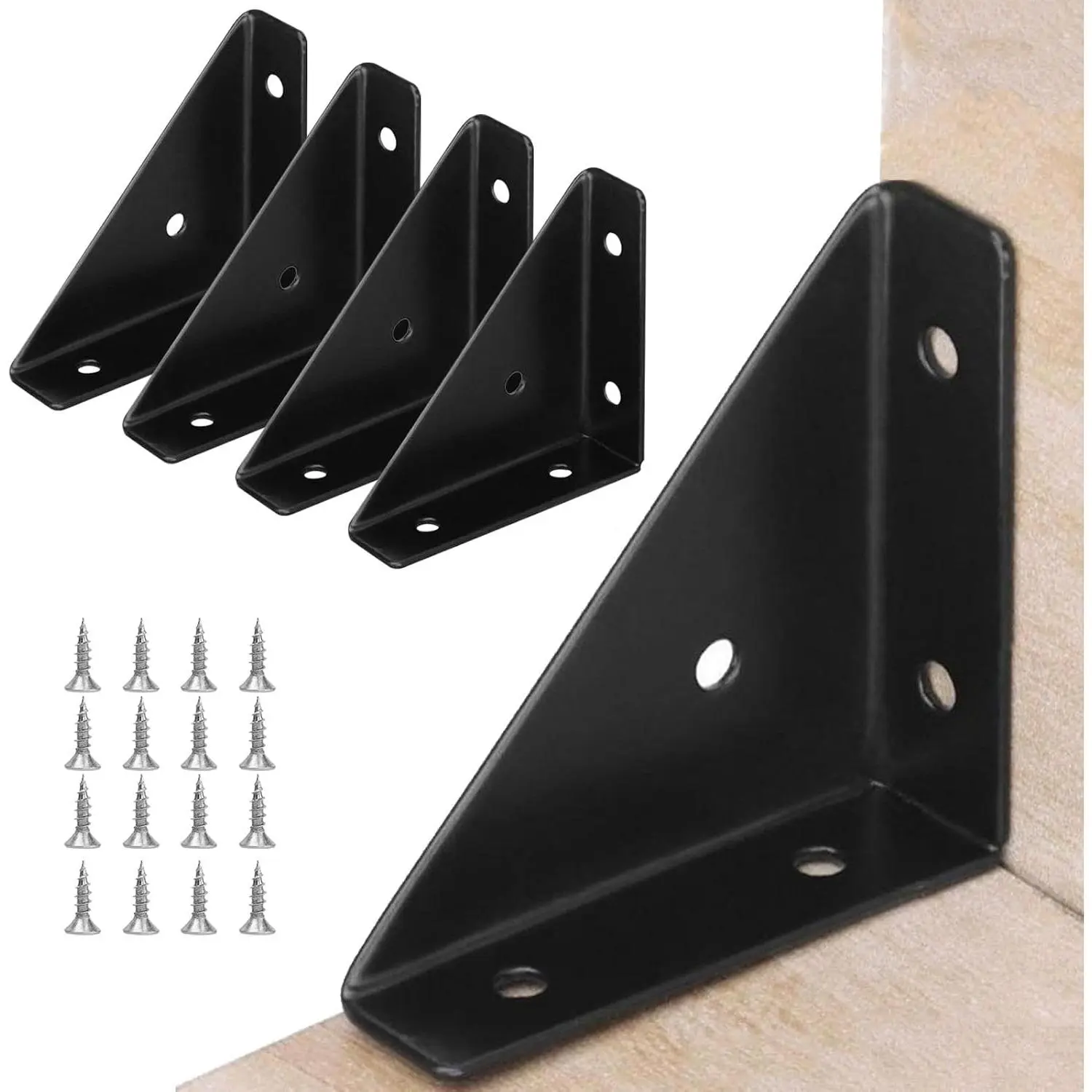 4 count Triangle Corner Braces Bracket,Cabinet Corner Bracket with Screws,Angle Shelf Connector Brackets for  Shelves Furniture, Bookshelves, Bed, Table, Cabinets, Desk