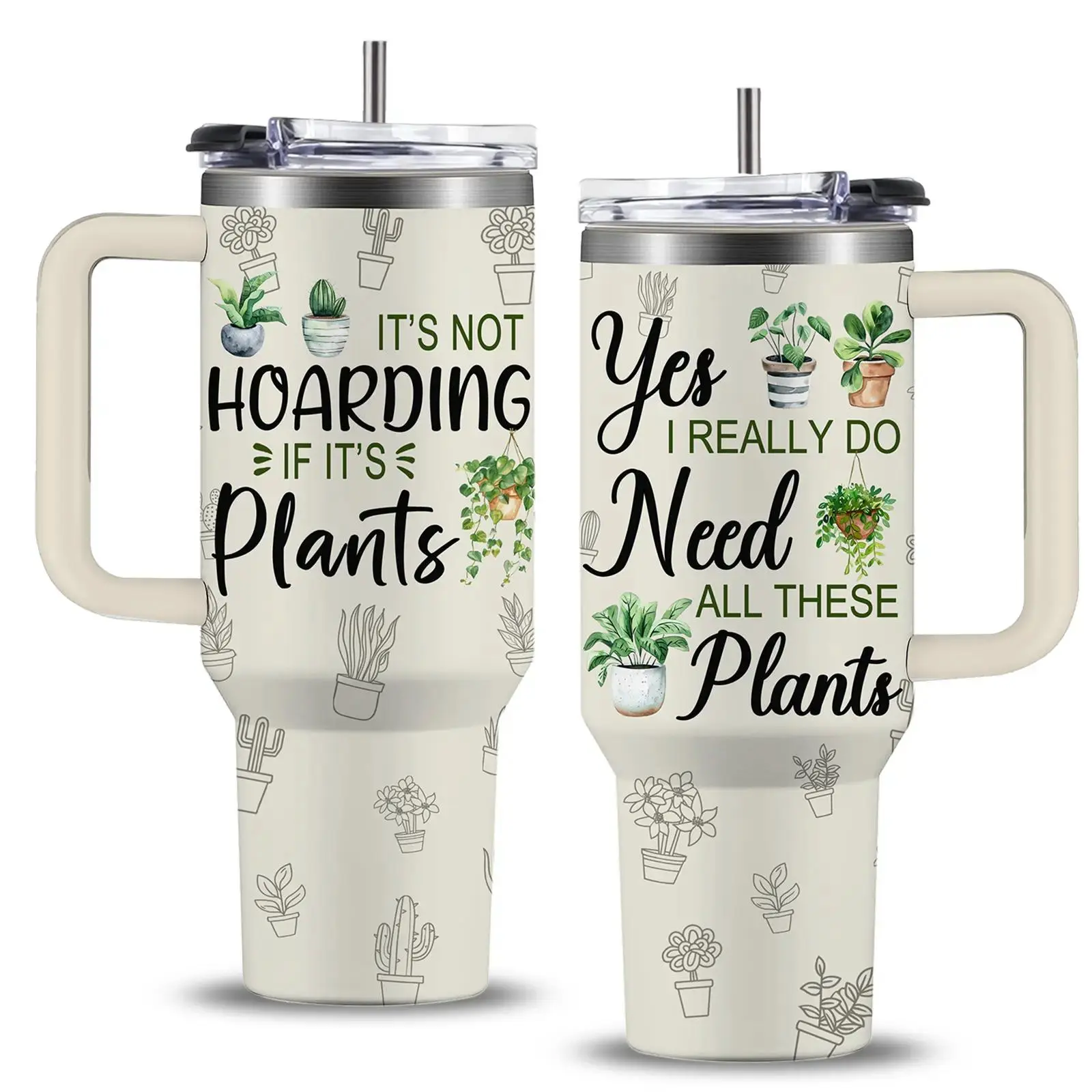 Gardening Themed 40oz Tumbler With Handle & Straw, Perfect Plant Lady Gift for Women Gardeners