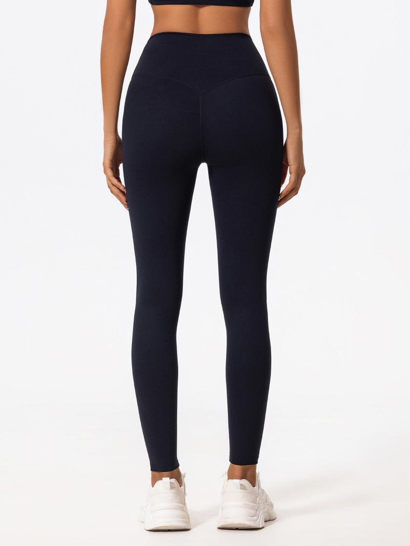 Women's Solid Color High Waist Sports Leggings, High Stretch Casual Comfortable Breathable Tummy Control Butt Lifting Yoga Leggings, Ladies Sportswear for Indoor Outdoor Wear, High Waisted Leggings