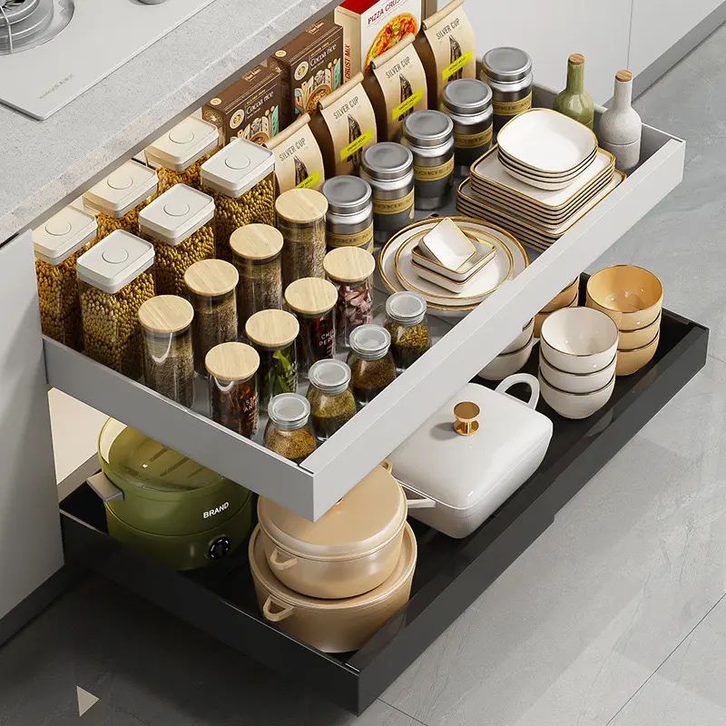 1 Pack Telescopic Drawer Storage Rack Sliding Silent Rolling Organizer for Kitchen Bathroom Pantry